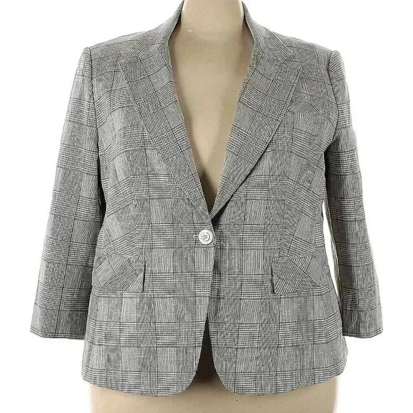 VERONICA BEARD Dickey Blazer Jacket Plus Size 22 Gray Plaid NEW Cutaway Cotton - Picture 1 of 6